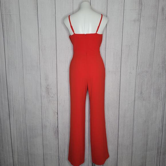 Dress The Population Red Wide Leg Draped Deep V Neck Jumpsuit Womens Small - Picture 7 of 9